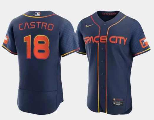 Men's Jason Castro Houston Astros #18 Navy Flex Base 2022 Space City Connect Stitched Jersey