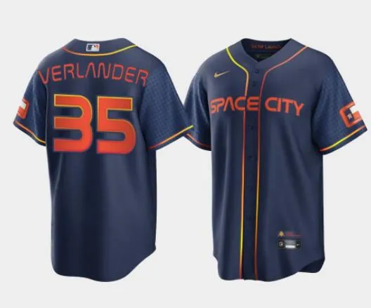 Men's Justin Verlander Houston Astros #35 Navy Cool Base 2022 Space City Connect Stitched Jersey