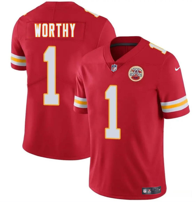 Men's Kansas City Chiefs #1 Xavier Worthy Red 2024 Draft Vapor Untouchable Limited Football Stitched Jersey