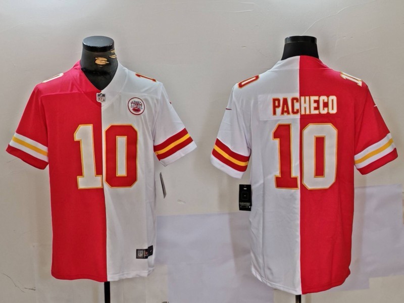 Men's Kansas City Chiefs #10 Isiah Pacheco Red White Split Vapor Limited Stitched Jersey