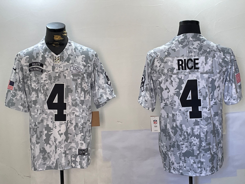 Men's Kansas City Chiefs #4 Rashee Rice Arctic Camo 2024 FUSE Salute to Service Limited Stitched Jersey