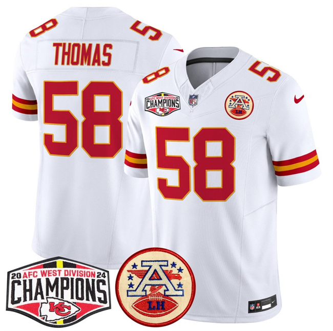 Men's Kansas City Chiefs #58 Derrick Thomas White F.U.S.E. 2024 AFC West Division Champions Vapor Limited Stitched Football Jersey