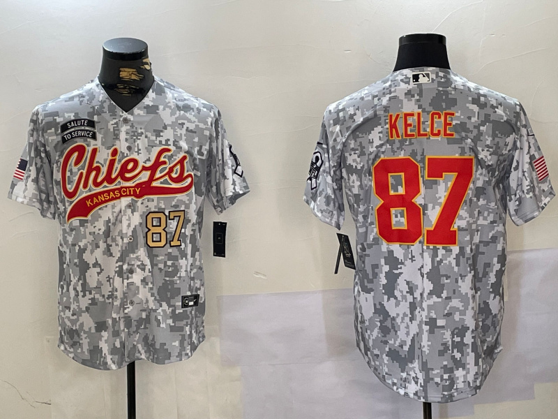 Men's Kansas City Chiefs #87 Travis Kelce 2024 Arctic Camo Salute To Service Stitched Baseball Jerseys