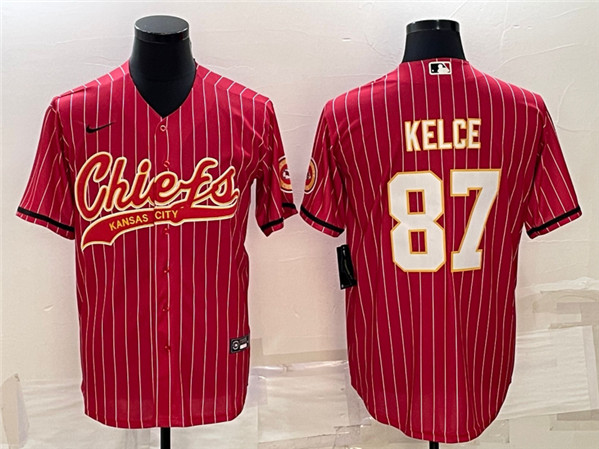 Men's Kansas City Chiefs #87 Travis Kelce Red With Patch Cool Base Stitched