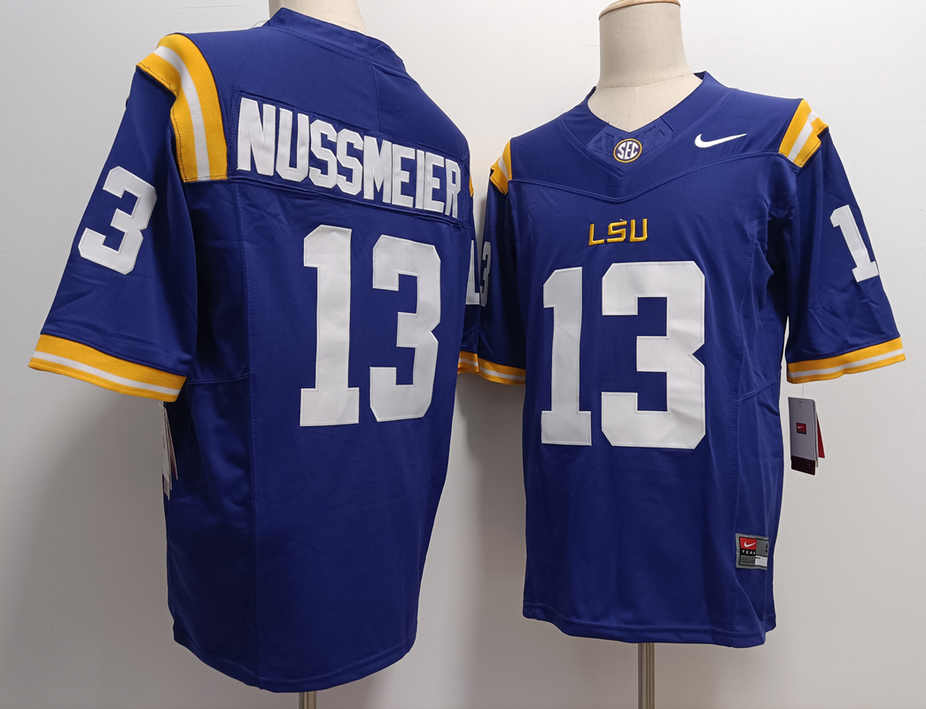 Men's LSU Tigers #13 Garrett Nussmeier Purple FUSE College Stitched Jersey