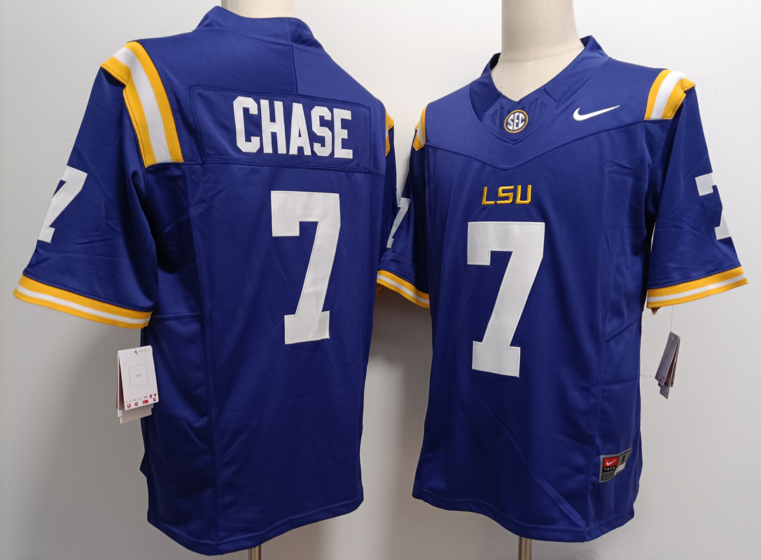 Men's LSU Tigers #7 JaMarr Chase Purple FUSE College Stitched Jersey