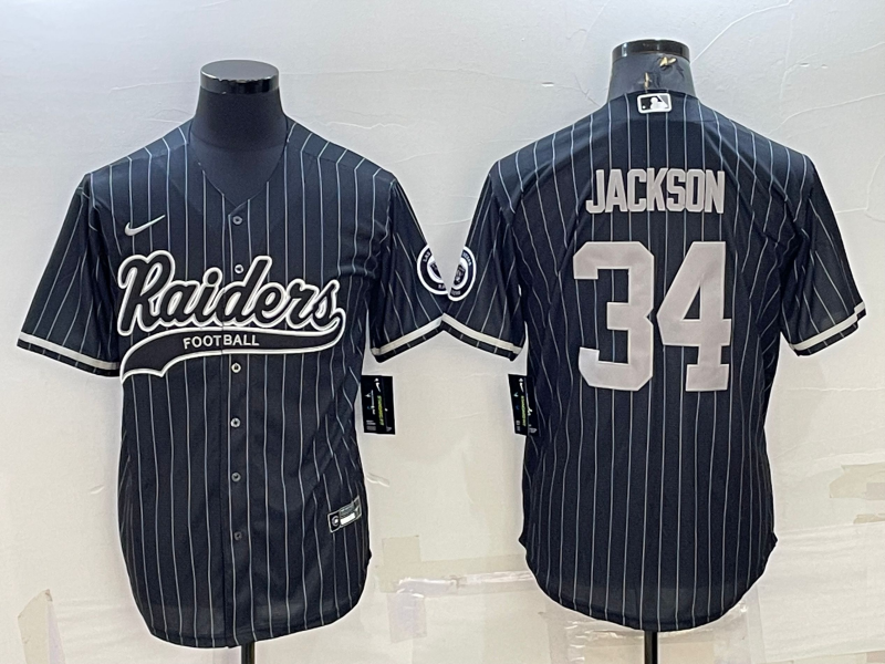 Men's Las Vegas Raiders #34 Bo Jackson Black With Patch Cool Base Stitched Baseball Jersey