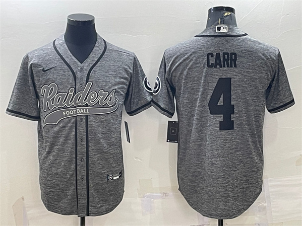 Men's Las Vegas Raiders #4 Derek Carr Gray With Patch Cool Base Stitched Baseball Jersey