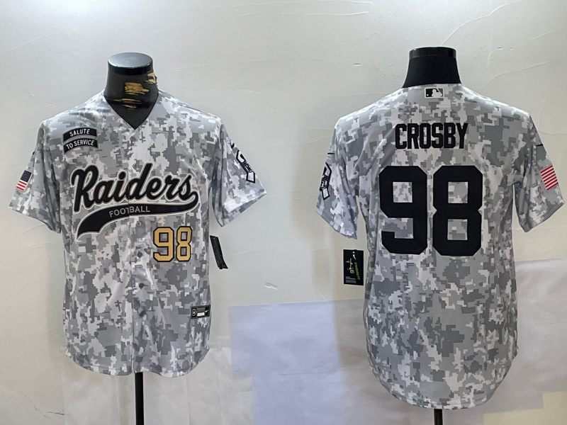 Men's Las Vegas Raiders #98 Maxx Crosby 2024 Arctic Camo Salute To Service Stitched Baseball Jerseys