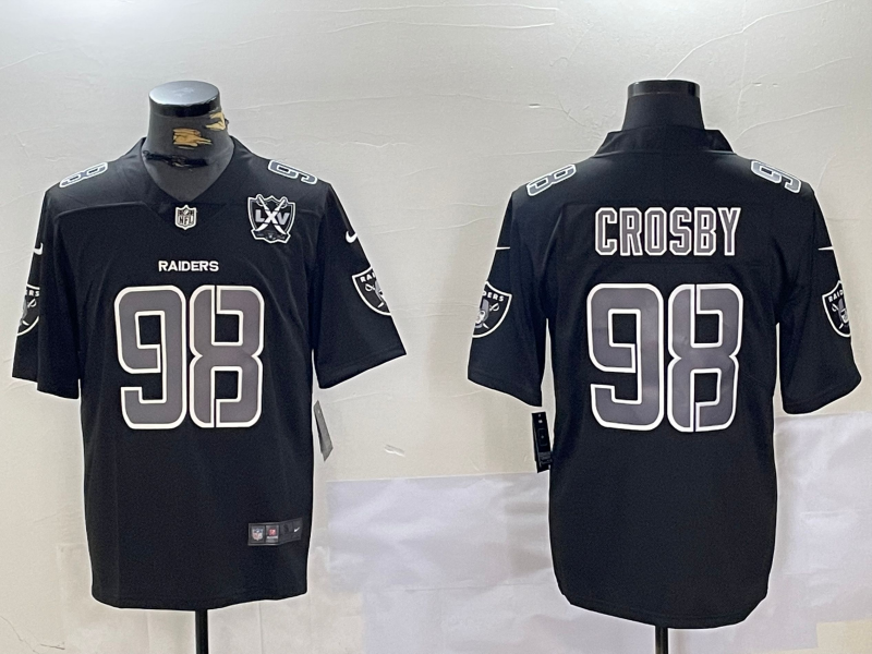 Men's Las Vegas Raiders #98 Maxx Crosby Black 65TH Patch Limited Fashion Vapor Jersey