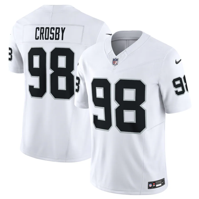 Men's Las Vegas Raiders #98 Maxx Crosby White 2023 F.U.S.E Vapor Untouchable Stitched Football Jersey