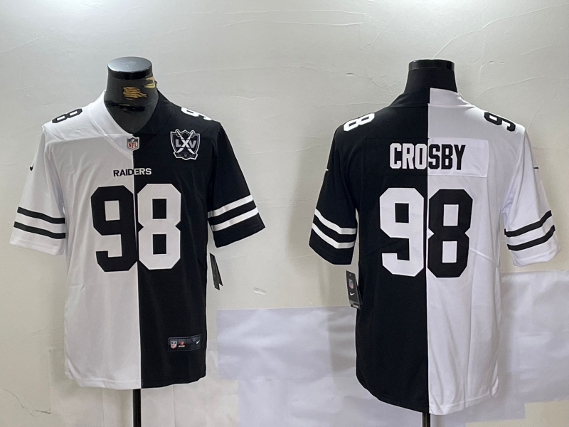 Men's Las Vegas Raiders #98 Maxx Crosby White Black 65th Patch Peaceful Coexisting Vapor Stitched Jersey