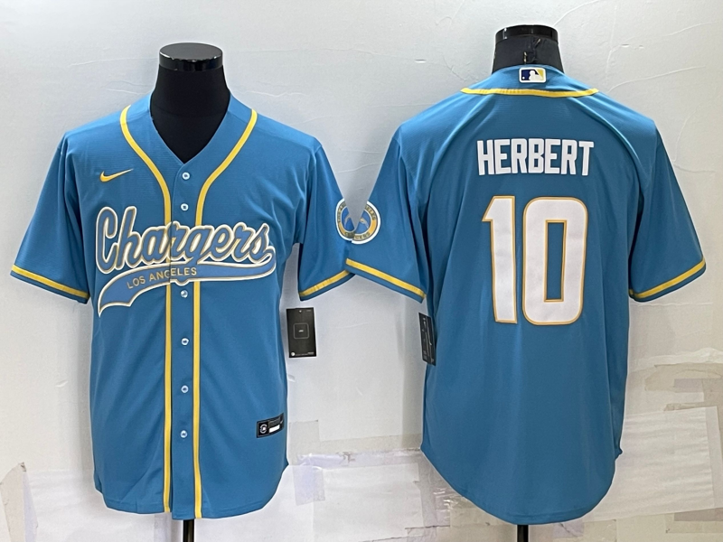 Men's Los Angeles Chargers #10 Justin Herbert Light Blue Stitched MLB Cool Base Nike Baseball Jersey