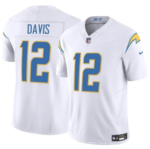 Men's Los Angeles Chargers #12 Derius Davis White 2024 F.U.S.E. Vapor Limited Football Stitched Jersey