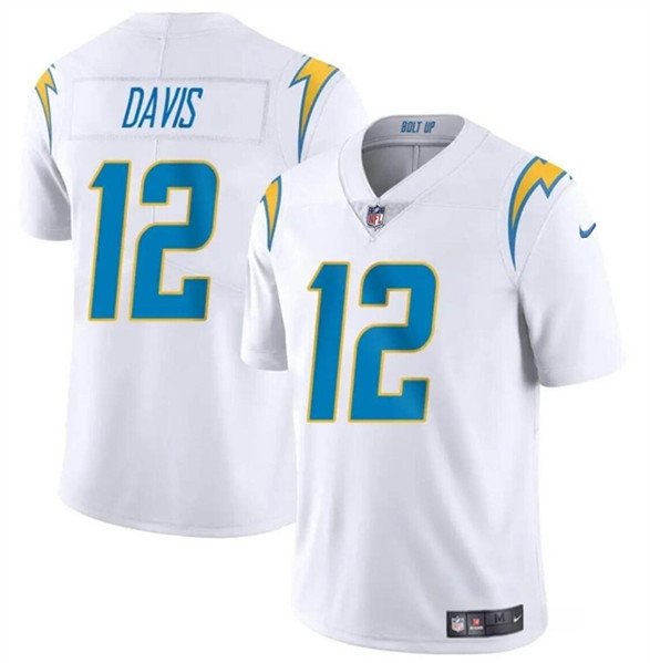 Men's Los Angeles Chargers #12 Derius Davis White 2024 Vapor Limited Football Stitched Jersey