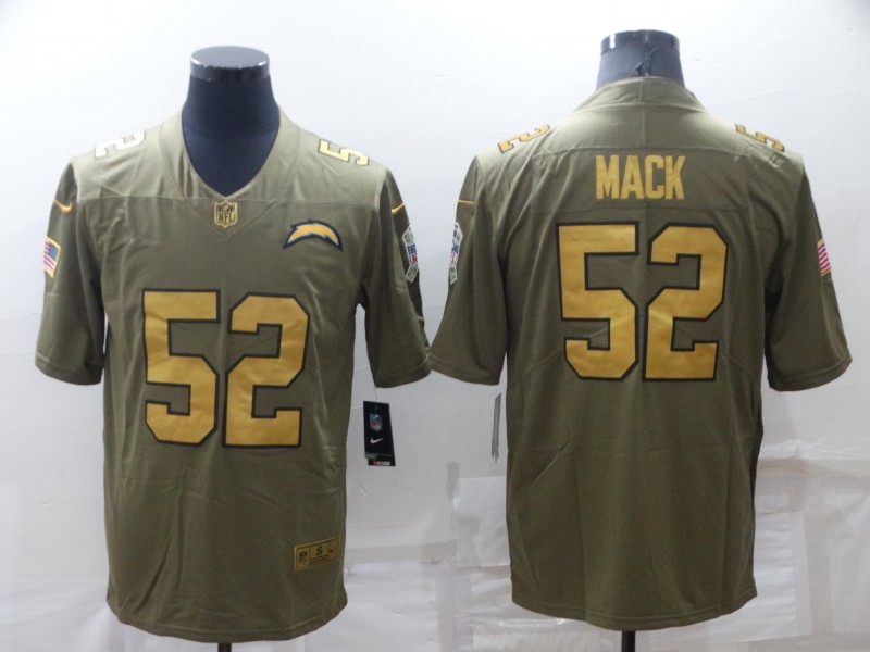 Men's Los Angeles Chargers #52 Khalil Mack Olive Gold Salute To Service Limited Stitched Jersey