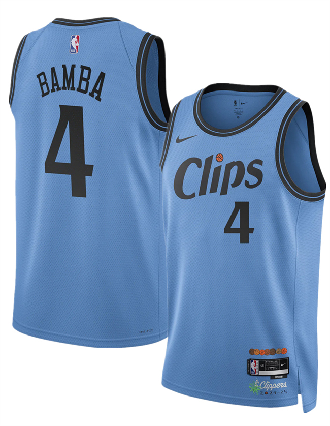 Men's Los Angeles Clippers #4 Mo Bamba Light Blue 2024-25 CityEdition Stitched Jersey