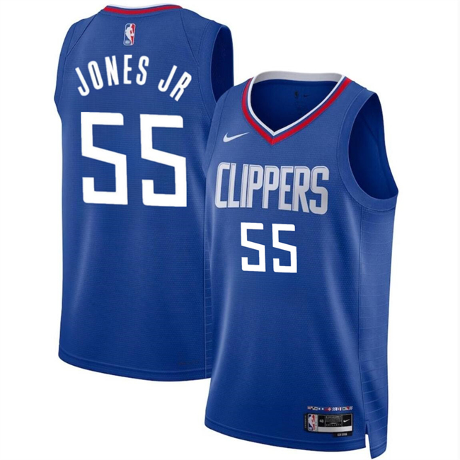 Men's Los Angeles Clippers #55 Derrick Jones Jr Blue Icon Edition Stitched Jersey