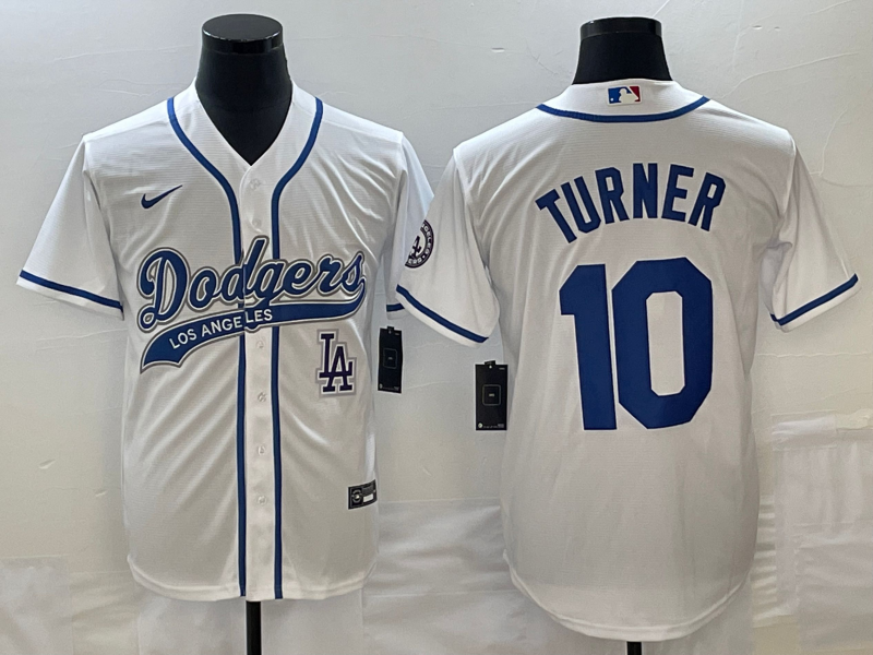 Men's Los Angeles Dodgers #10 Justin Turner White With Patch Cool Base Stitched Baseball Jersey