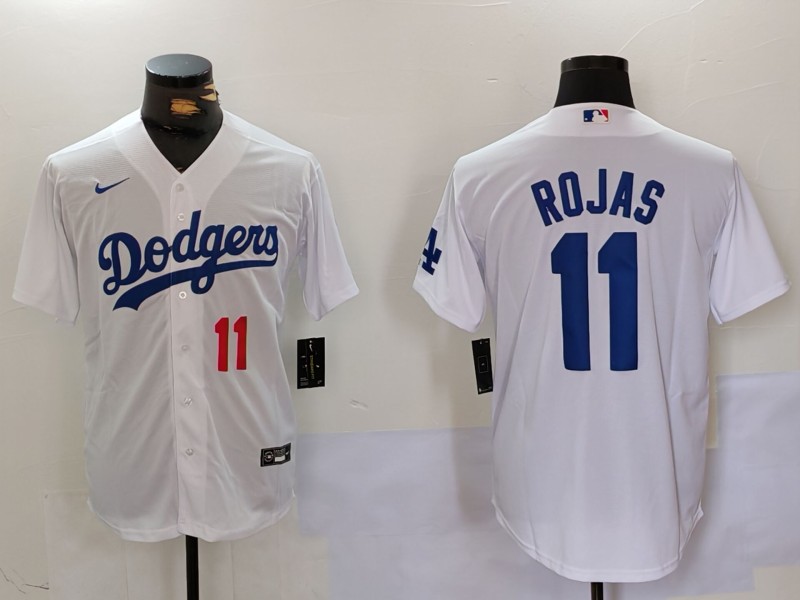 Men's Los Angeles Dodgers #11 Miguel Rojas Number White Cool Base Stitched Jersey