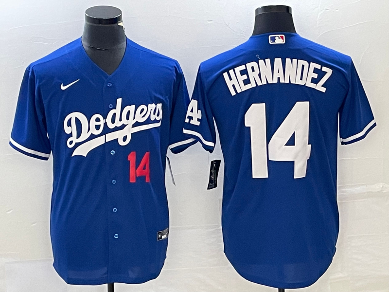 Men's Los Angeles Dodgers #14 Enrique Hernandez Number Blue Stitched Cool Base Nike Jersey