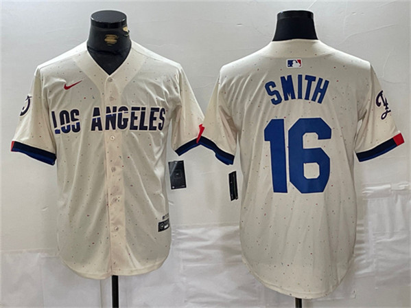 Men's Los Angeles Dodgers #16 Will Smith Cream Stitched Baseball Jersey