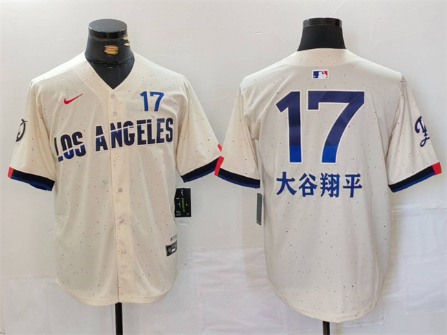 Men's Los Angeles Dodgers #17 大谷翔平 Cream 2024 City Connect Limited Stitched Baseball Jersey