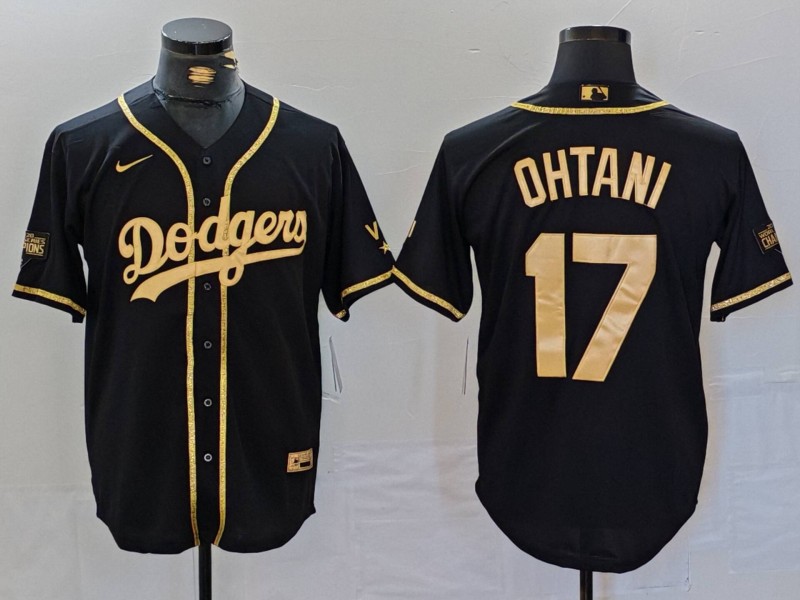 Men's Los Angeles Dodgers #17 Shohei Ohtani Black Gold World Series Champions Cool Base Stitched Jersey