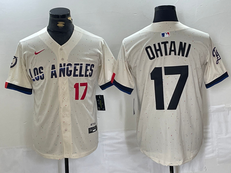 Men's Los Angeles Dodgers #17 Shohei Ohtani Cream 2024 City Connect Limited Stitched Jersey