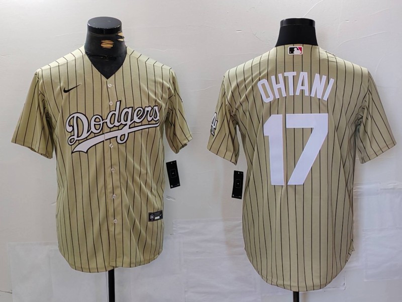 Men's Los Angeles Dodgers #17 Shohei Ohtani Cream Pinstripe Cool Base Stitched Jersey