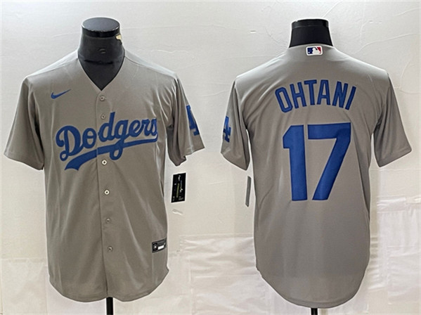 Men's Los Angeles Dodgers #17 Shohei Ohtani Gray Cool Base Stitched Jersey1