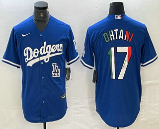 Men's Los Angeles Dodgers #17 Shohei Ohtani Mexico Blue Cool Base Stitched Jersey