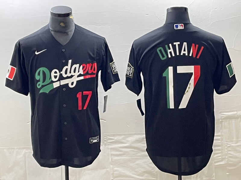 Men's Los Angeles Dodgers #17 Shohei Ohtani Number Mexico Black Cool Base Stitched Baseball Jerseys