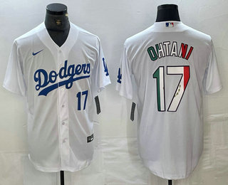 Men's Los Angeles Dodgers #17 Shohei Ohtani Number Mexico White Cool Base Stitched Jerseys