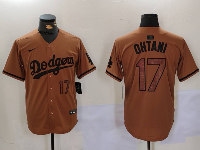 Men's Los Angeles Dodgers #17 Shohei Ohtani Number Olive Cool Base Limited Stitched Jersey