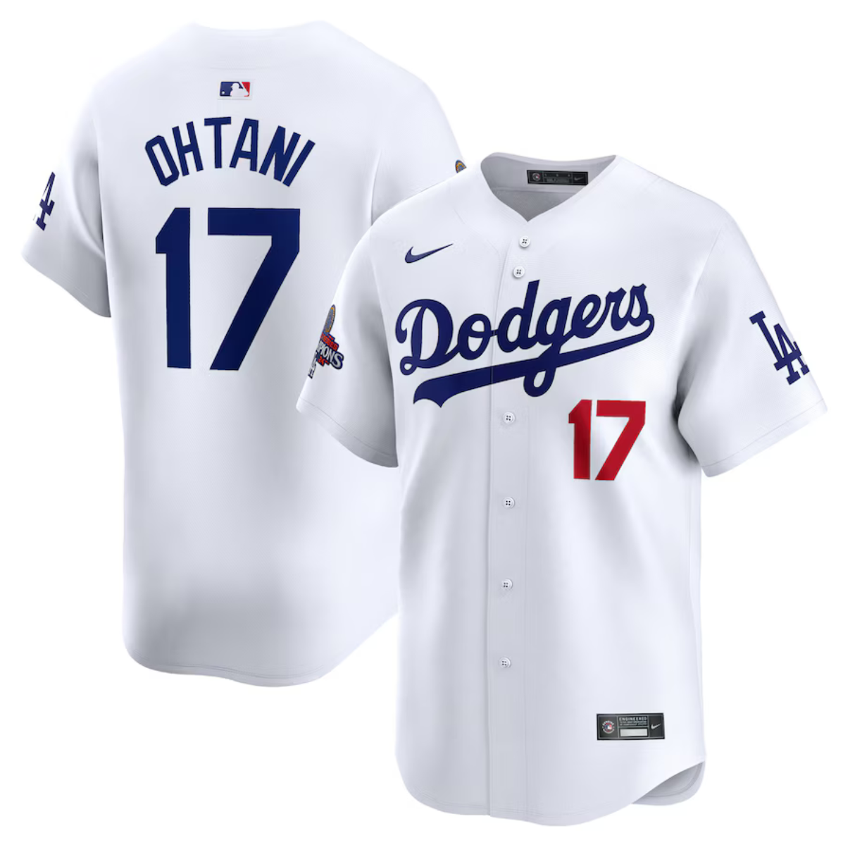 Men's Los Angeles Dodgers #17 Shohei Ohtani White 2024 World Series Champions Home Limited Stitched Baseball Jersey