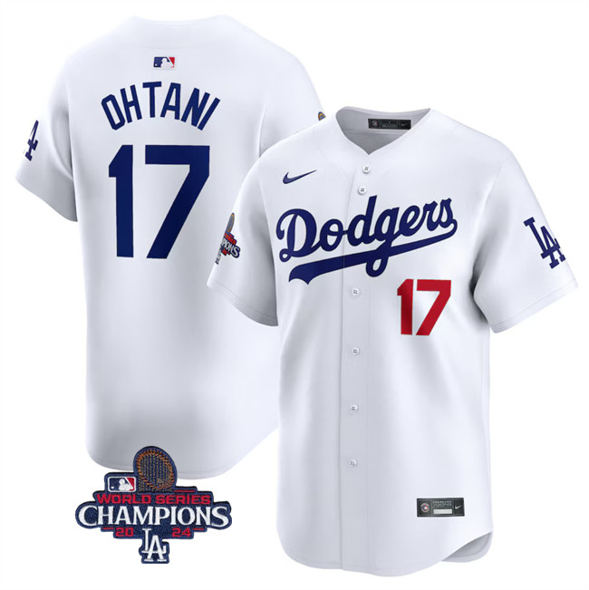 Men's Los Angeles Dodgers #17 Shohei Ohtani White 2024 World Series Champions Home Limited Stitched Baseball Jersey1