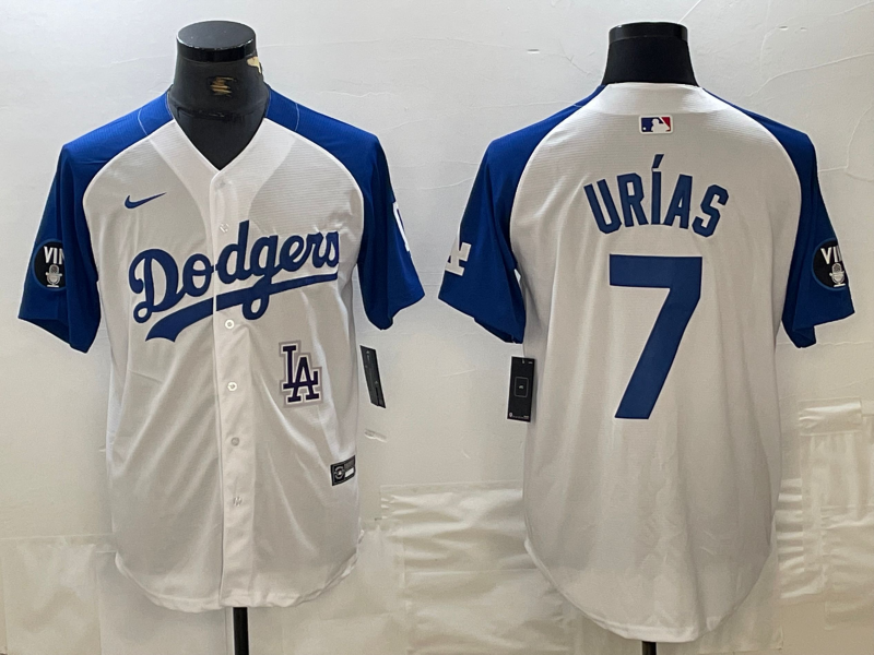 Men's Los Angeles Dodgers #17 Shohei Ohtani White Blue Two Tone Stitched Baseball Jersey