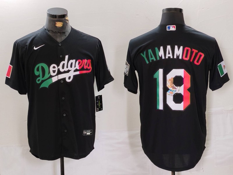 Men's Los Angeles Dodgers #18 Yoshinobu Yamamoto Black Mexico Cool Base Stitched Jersey