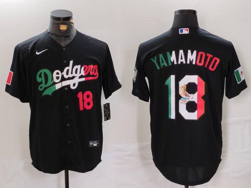 Men's Los Angeles Dodgers #18 Yoshinobu Yamamoto Number Black Mexico Cool Base Stitched Jersey