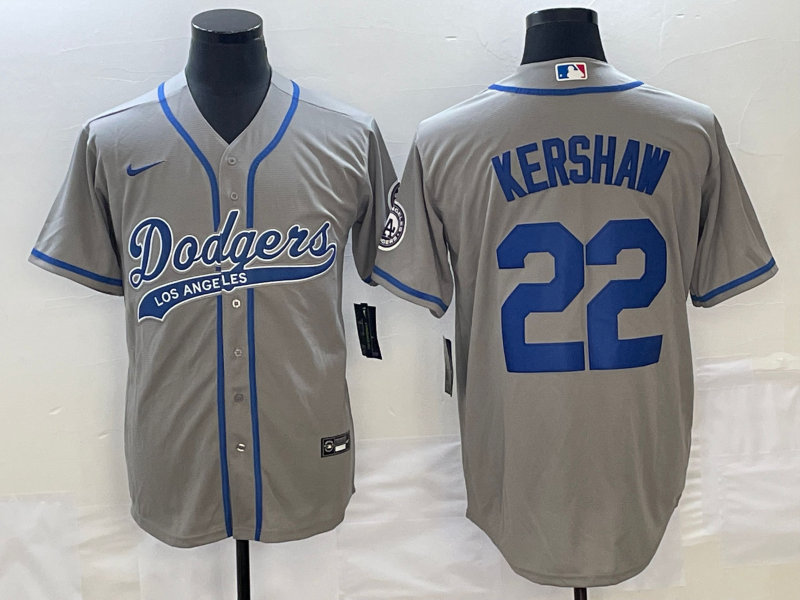 Men's Los Angeles Dodgers #22 Clayton Kershaw Grey Cool Base Stitched Baseball Jersey