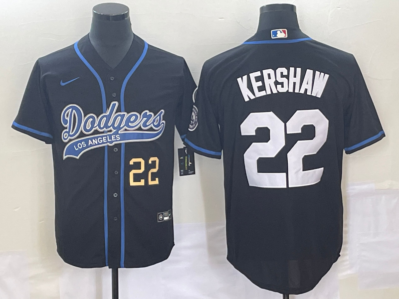 Men's Los Angeles Dodgers #22 Clayton Kershaw Number Black Cool Base Stitched Baseball Jersey