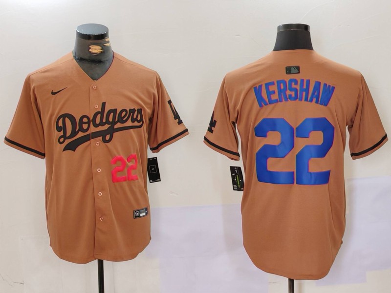 Men's Los Angeles Dodgers #22 Clayton Kershaw Number Olive Cool Base Limited Stitched Jersey