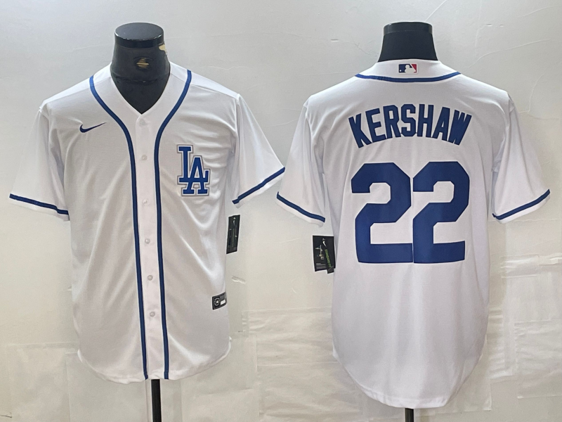 Men's Los Angeles Dodgers #22 Clayton Kershaw White Cool Base Stitched Baseball Jersey2