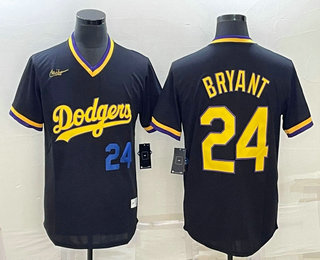 Men's Los Angeles Dodgers #24 Kobe Bryant Number Black Stitched Pullover Throwback Nike Jersey