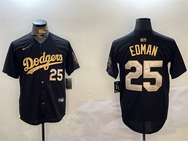 Men's Los Angeles Dodgers #25 Tommy Edman Black Gold Limited Stitched Baseball Jersey