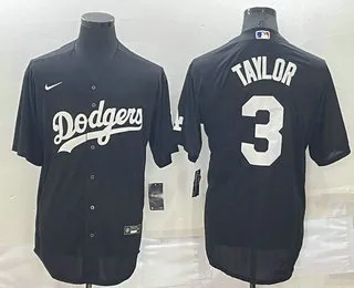 Men's Los Angeles Dodgers #3 Chris Taylor Black Turn Back The Clock Stitched Cool Base Jersey