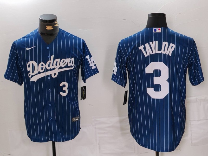 Men's Los Angeles Dodgers #3 Chris Taylor Navy Pinstripe Stitched Cool Base Nike Jerseys