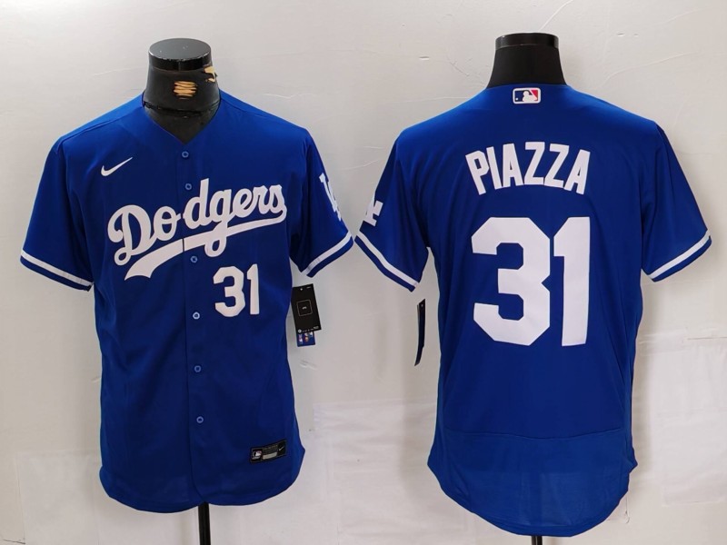 Men's Los Angeles Dodgers #31 Mike Piazza Number Blue Flex Base Stitched Baseball Jerseys