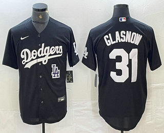 Men's Los Angeles Dodgers #31 Tyler Glasnow Black Turn Back The Clock Stitched Cool Base Jersey